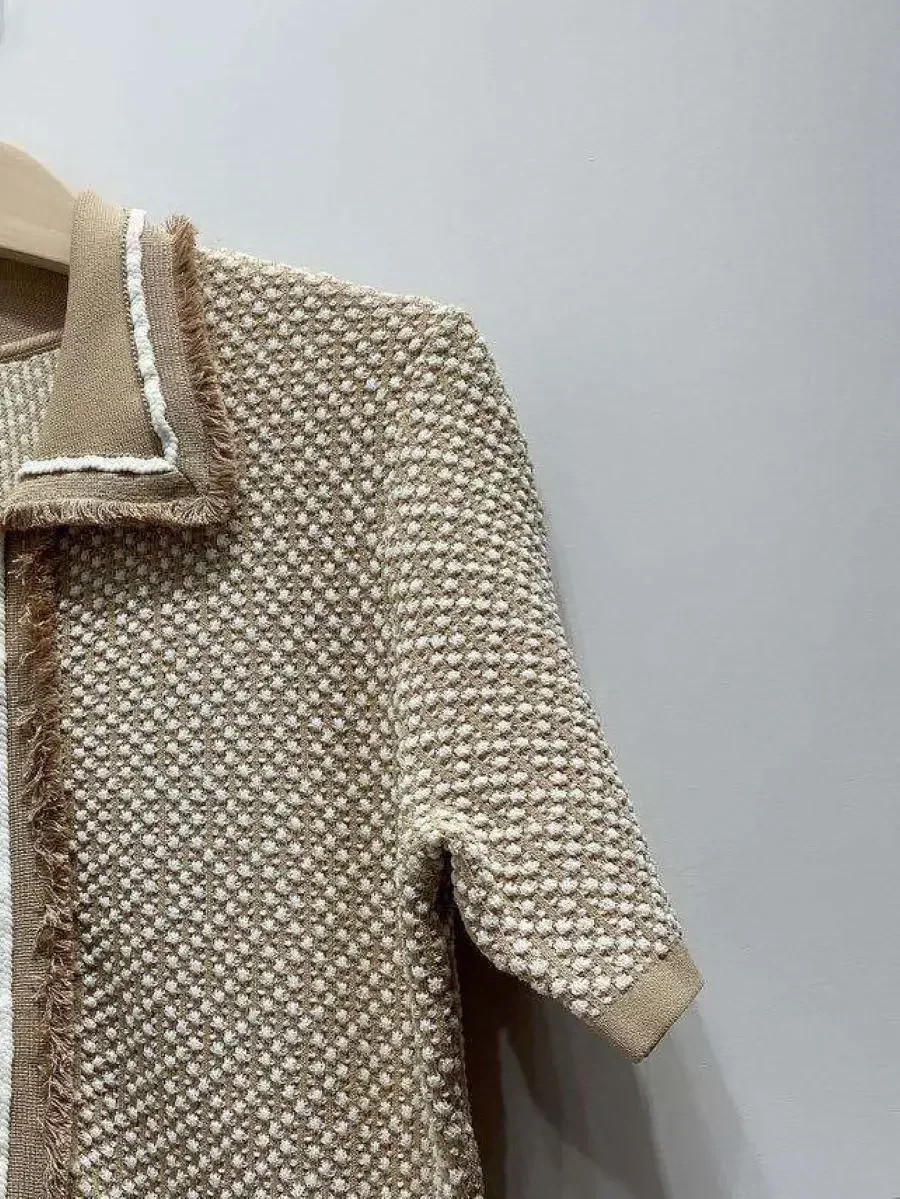 Women High Waist Casual Spring Summer Turn-down Collar Zipper Slim Fit Tweed Knitted Dress 
Women High Waist Casual Spring Summer Turn-down Collar Zipper Slim Fit Tweed Knitted Dress