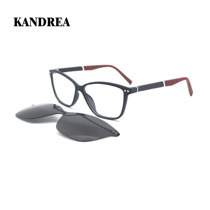 

KANDREA Cat Eye Retro 2 IN 1 Clip On Glasses Frame Optical Women Polarized Sunglasses Magnetism Stylish Classic Eyeglasses F3013