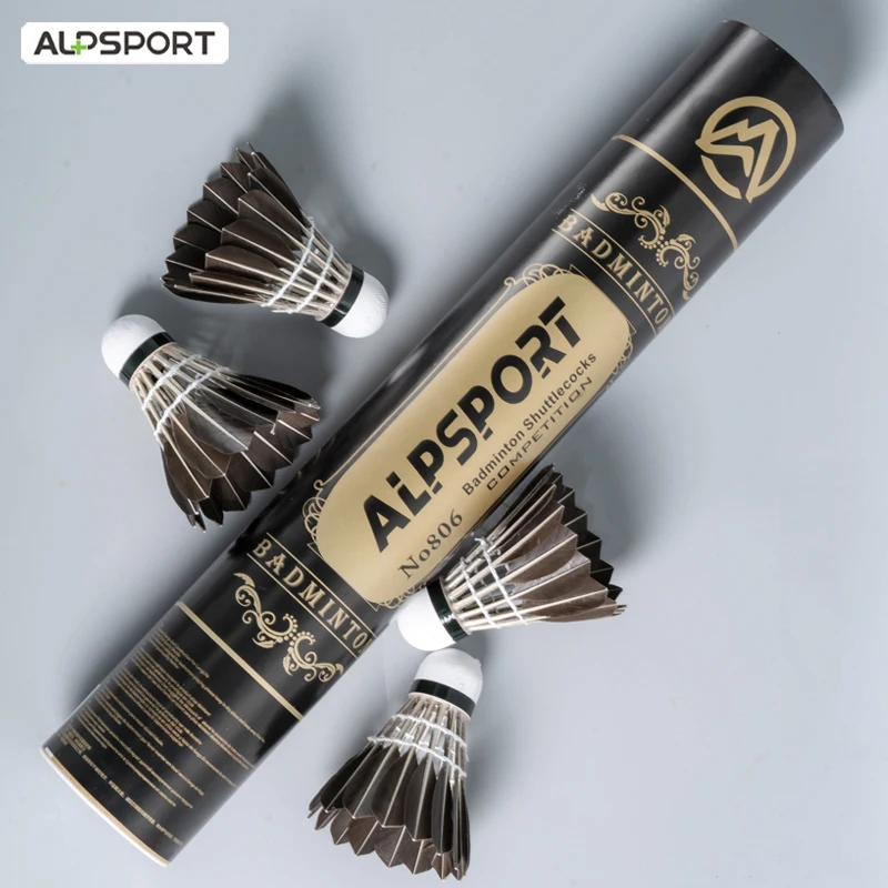 

ALPSPORT-806 Badminton Shuttlecocks，12Pcs Black Goose Feather，Badminton Balls for Training Badminton Sports，77/76 Speed