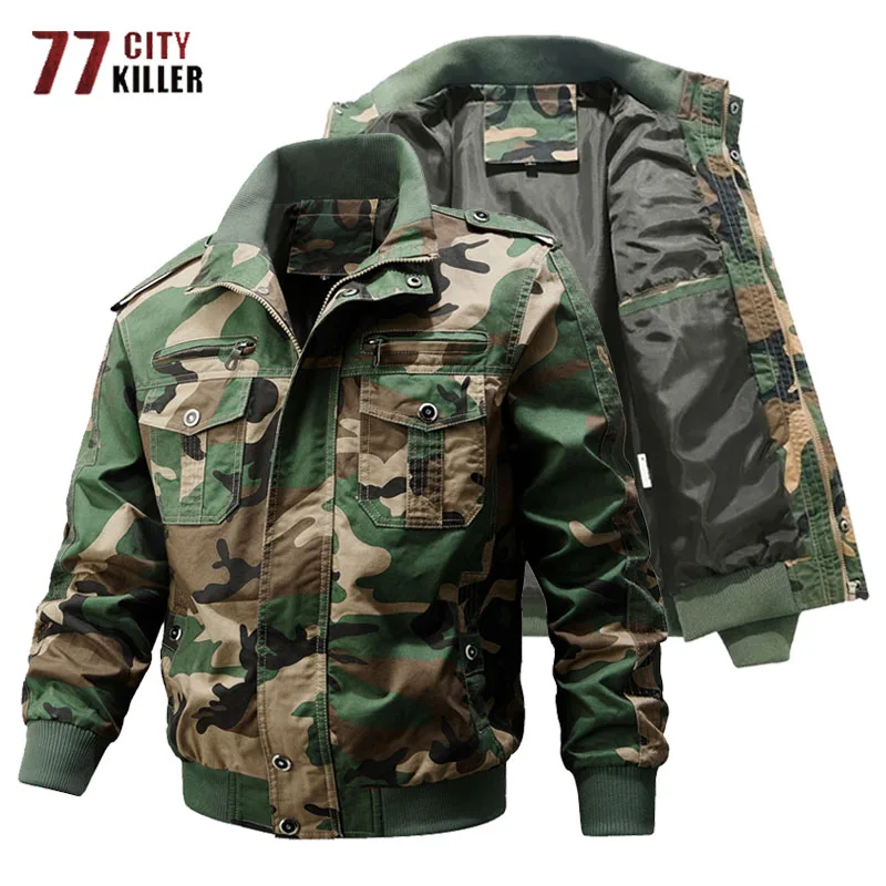 

Men's Camouflage Tactical Cargo Jackets Outdoor Multiple Pockets Wear-resistant Hiking Fishing Bomber Combat Military Coats Male