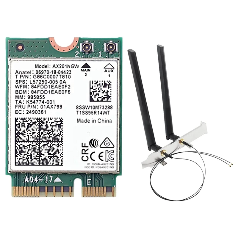 

AX201NGW Wifi Card With Antenna 2.4 Ghz+5Ghz Wifi 6 3000Mbps M.2 Cnvio2 Bluetooth 5.1 Wifi Network Card For Win10 Accessories