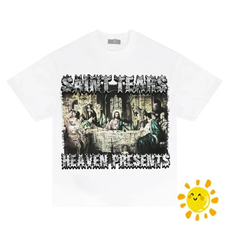 

Модная Винтажная футболка с изображением подарков св. Слезы неба для мужчин и женщин, топы с изображением Св. Михаила, футболка в стиле хип-хоп