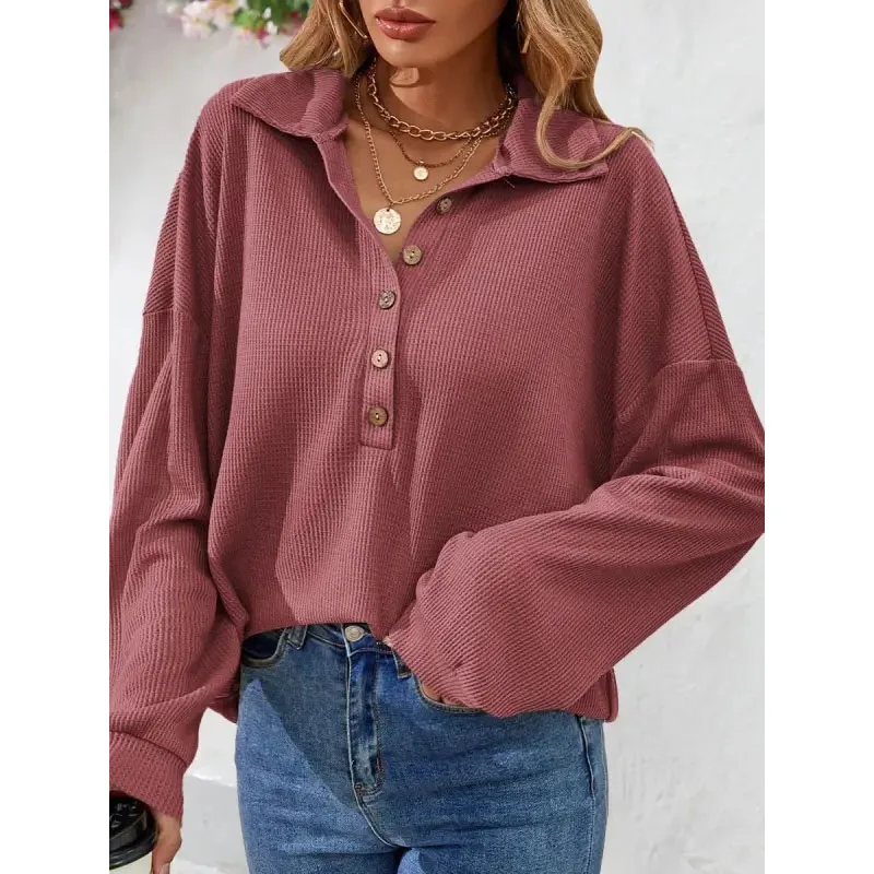 2023 New Autumn and Winter Fashion Solid Color Polo Collar Panel Button Long Sleeve Temperament Commuter Loose Women's Top
2023 New Autumn and Winter Fashion Solid Color Polo Collar Panel Button Long Sleeve Temperament Commuter Loose Women's Top