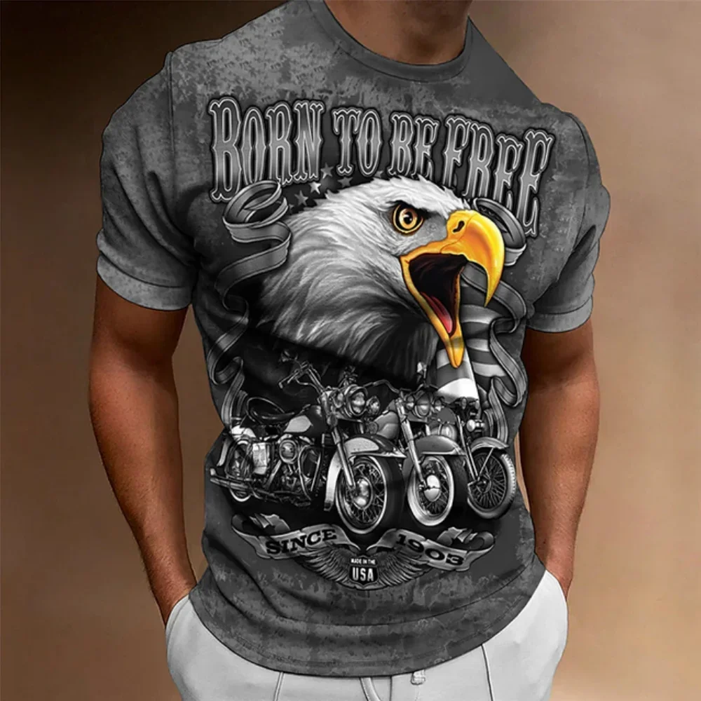 

Fashion Eagle Print T Shirt For Men Short Vintage Motorcycle Harajuku Sleeve Tops Street Ride Biker Sweatshirt Oversized T-Shirt