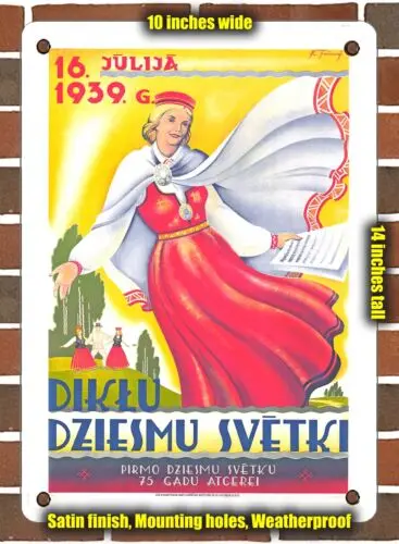 Металлический знак-1939 Diklu Diesmu Svetki фестиваль латышской песни-10x14 дюймов
Металлический знак-1939 Diklu Diesmu Svetki фестиваль латышской песни-10x14 дюймов