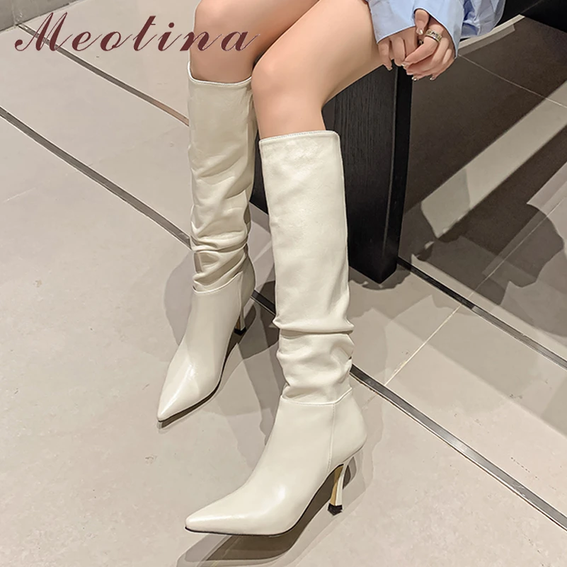 Meotina Women Genuine Leather Knee High Boots Pointed Toe Thin High Heel Ladies Pleated Fashion Long Boot Autumn Winter Shoes
Meotina Women Genuine Leather Knee High Boots Pointed Toe Thin High Heel Ladies Pleated Fashion Long Boot Autumn Winter Shoes