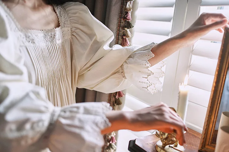 Vintage Soft Cotton Beige Long Nightgowns For Women Long Sleeve Elegant Nightshirts Comfortable Loose Sweet Night Dress 3 Sced6b56b79574d6ca259fbaa1495fecaq
