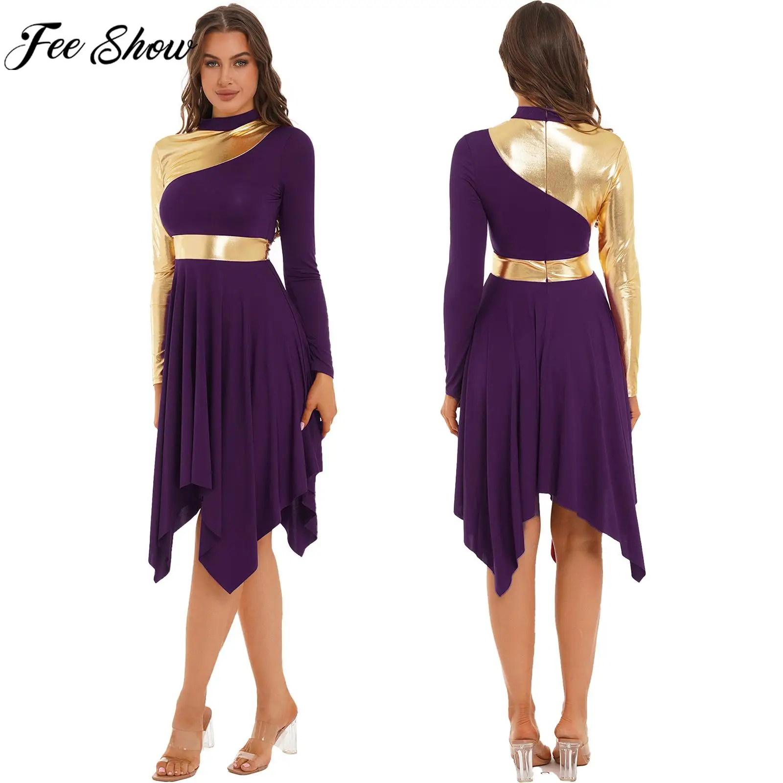 Womens Ballroom Dance Dress Waltz Lyrical Dance Choir Stage Performance Clothes Long Sleeve Irregular Hem Dresses Dancewear
Womens Ballroom Dance Dress Waltz Lyrical Dance Choir Stage Performance Clothes Long Sleeve Irregular Hem Dresses Dancewear