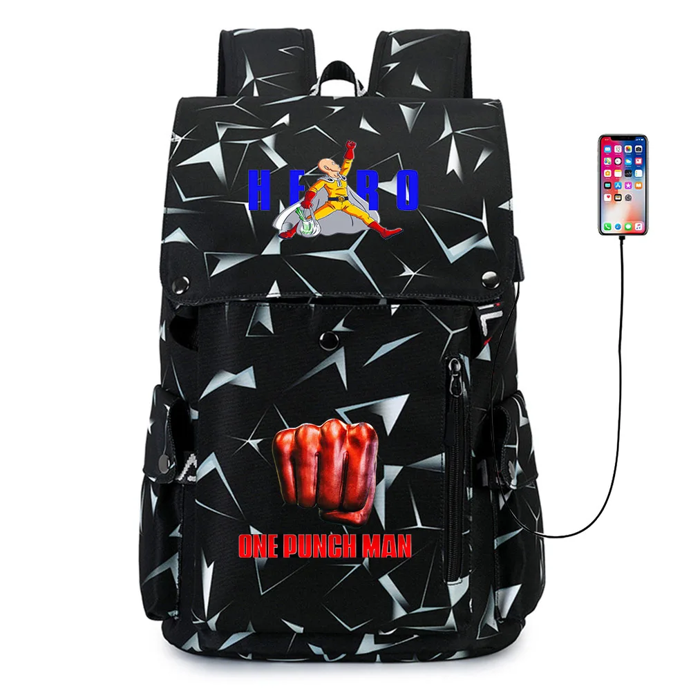 

Anime ONE PUNCH-MAN USB Port Backpack Bag Travel School Students BookBag Mochila With Free Lock