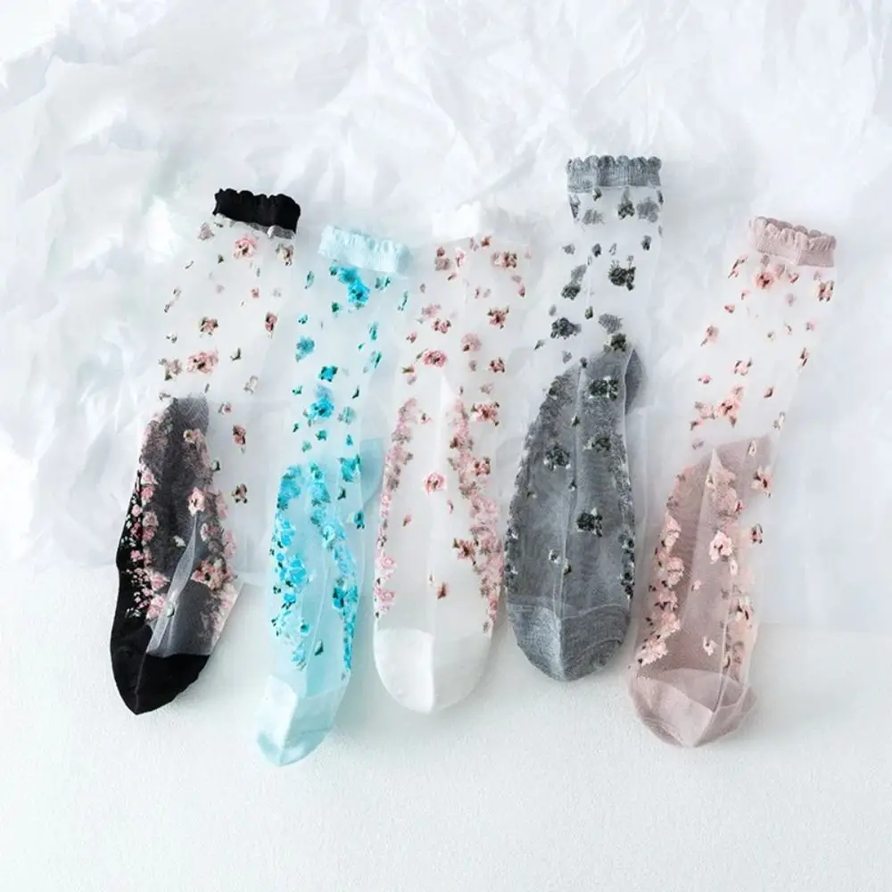 

Дышащие прозрачные стеклянные шелковые носки, милые шелковые кружевные короткие носки, жаккардовые прозрачные Lastic носки