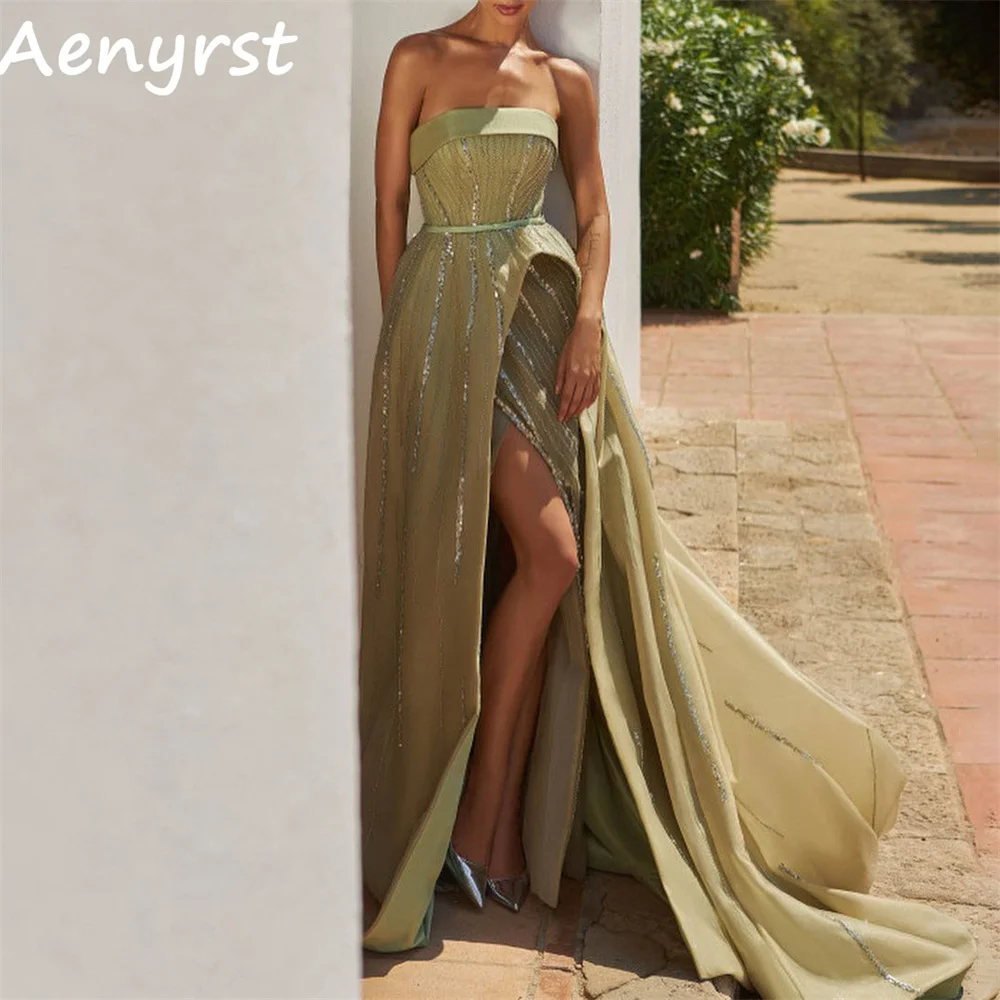 Aenyrst Green Strapless Sequined A Line Evening Dresses Open Back Side Split Sleeveless Sweep Train Prom Party Gowns Custom Made
Aenyrst Green Strapless Sequined A Line Evening Dresses Open Back Side Split Sleeveless Sweep Train Prom Party Gowns Custom Made