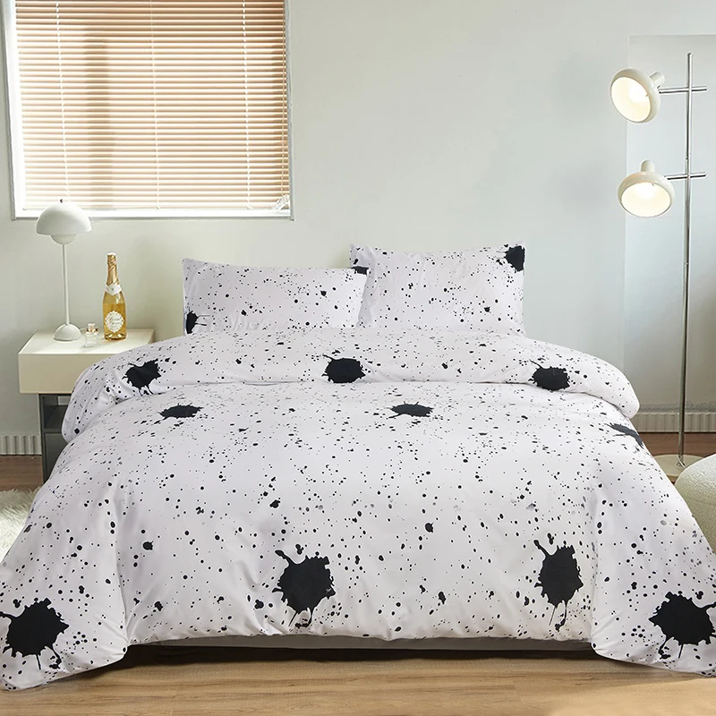 

Luxury White Bedding Set Queen King Single Full Size Polyester Bed Linen Duvet Cover Set Modern Star Grid With Pillowcase 3/4pcs