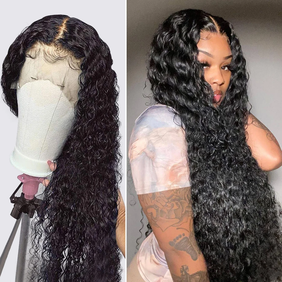 

13x6 Deep Wave Lace Front Wigs 40 inch Curly 13x4 Lace Frontal Human Hair Wig for Women 180% Density Pre Plucked Glueless Wigs