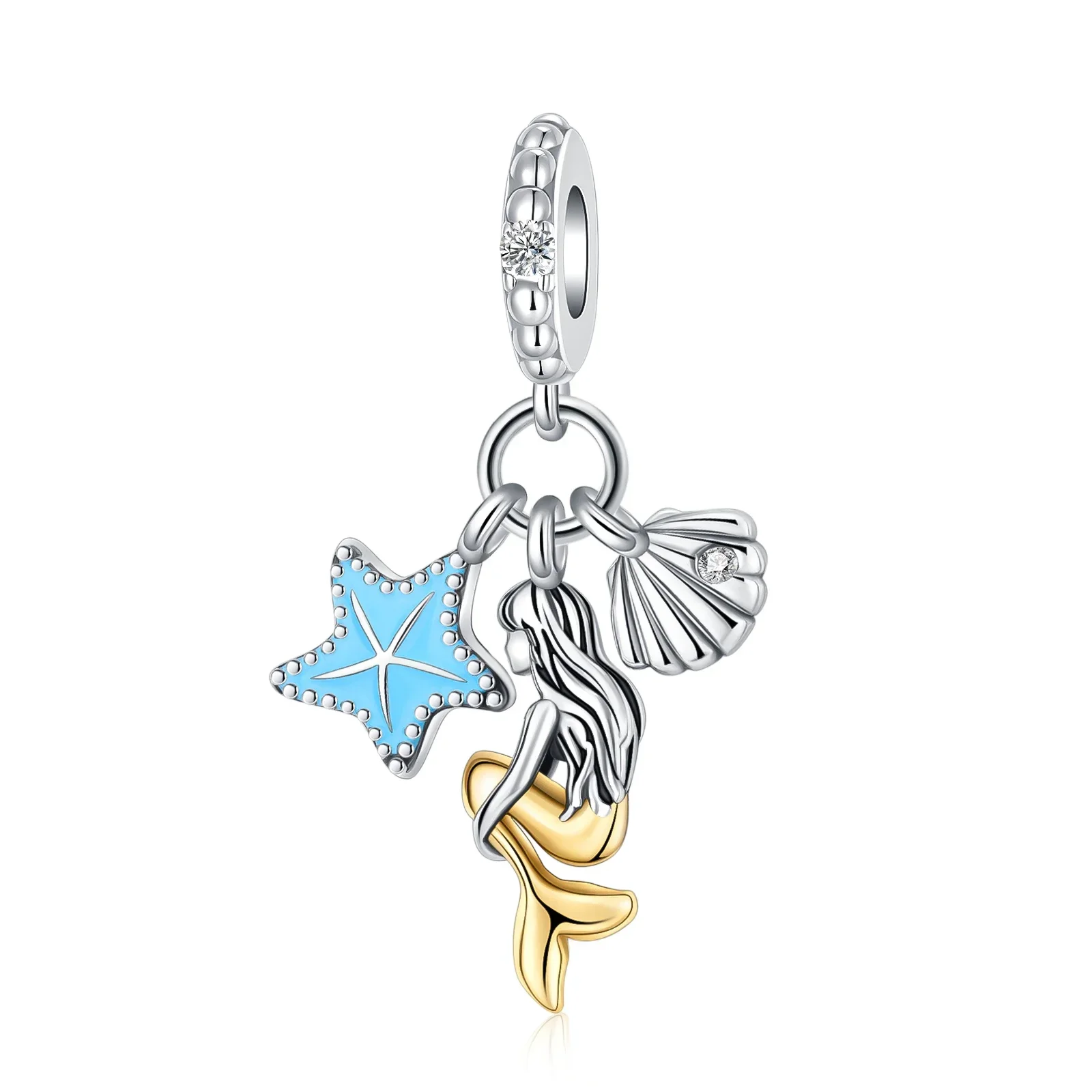 

925 Sterling Silver Starfish Mermaid Shell Pendant Charm Fit Original Pandora Charms Bracelets Women DIY Jewelry Gift