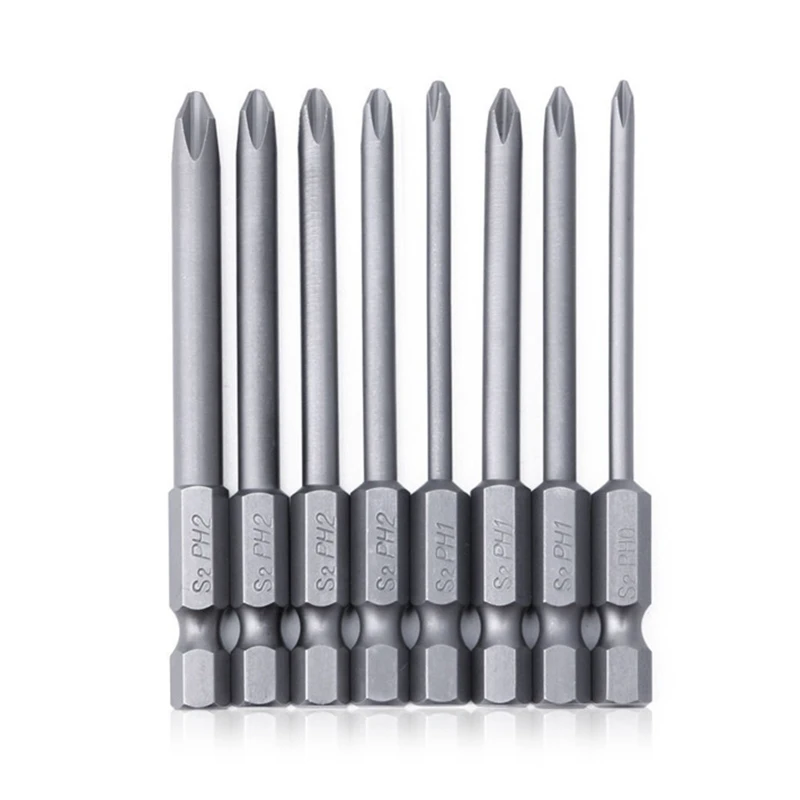 

New 8Pcs 1/4In Hex Shank Drill Bits Magnetic Long Hex Phillips Head Screwdriver Drill Set S2 Alloy Steel For Power Tool
