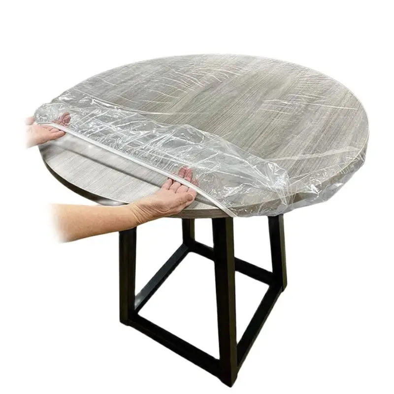 

PVC Fitted Round Elastic Tablecloth Transparent Edged Table Covers Plastic Waterproof Oil-Proof Dinning Table Protector Cover