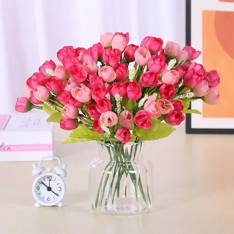 

1Pcs Bouquet Small Bud Roses Bride Bouquet For Christmas Home Wedding New Year Decoration Fake Plants Artificial Flowers