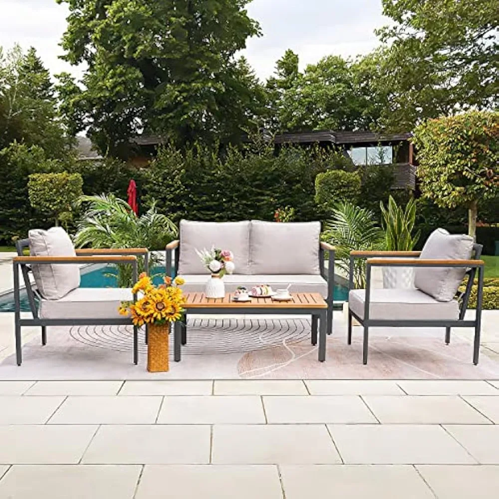 4 Piece Furniture Patio Lounge Conversation Set Solid Wood Armrest & Table Top Anti-Drop Thick Waterproof Cushion Beige Backyard
4 Piece Furniture Patio Lounge Conversation Set Solid Wood Armrest & Table Top Anti-Drop Thick Waterproof Cushion Beige Backyard