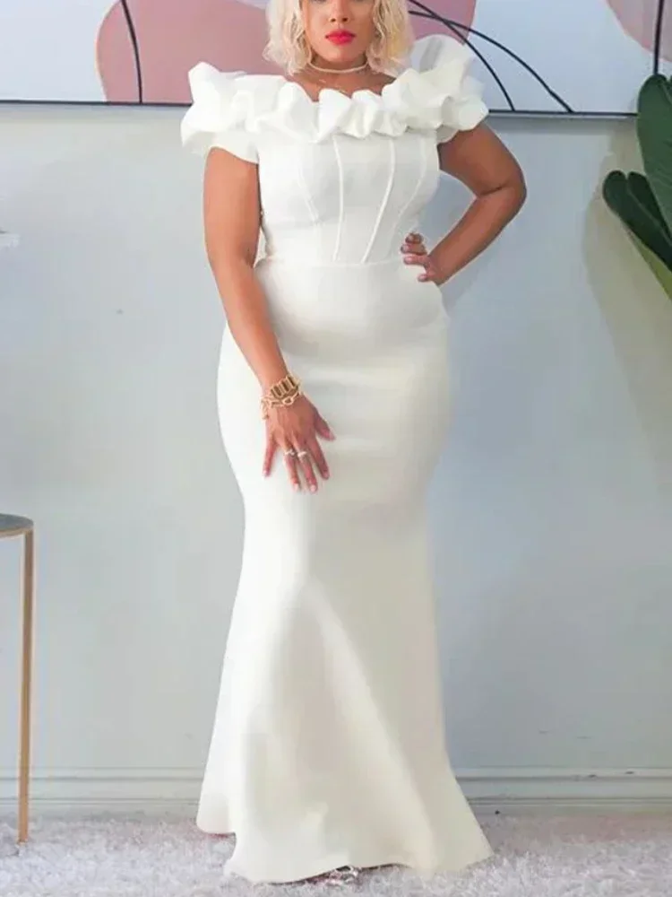 

Элегантные женские длинные вечерние платья с рюшами и открытыми плечами, облегающее белое платье Mermiad, официальное женское платье для гостей свадьбы