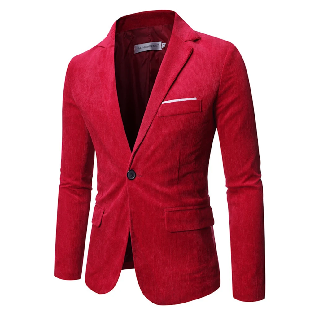 

Suit Jacket Men Blazer Smart Solid Color Regular Retro Vintage Business Casual Corduroy Durable Notch Lapel Cord