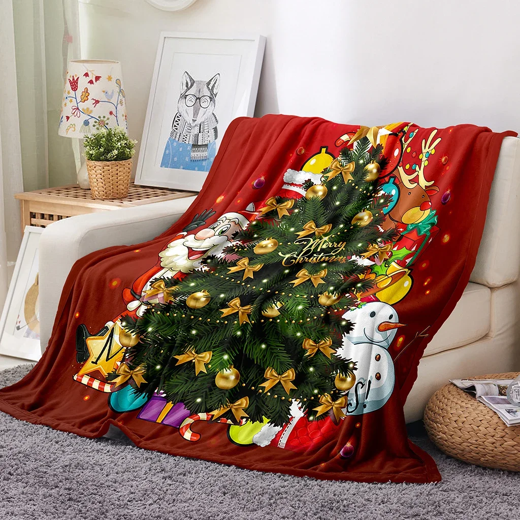 

Red Merry Christmas Santa Claus Childern Kids Warm Soft Polyester Throw Flannel Blanket for Couch Bed Travel Cover Bedding