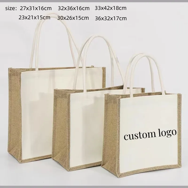 

Custom Jute Shopping Bag Large Capacity Handbags For Women Female Tote Bag Cloth Shopper Bag Purse Burlap Grocery Bag Eco Bag