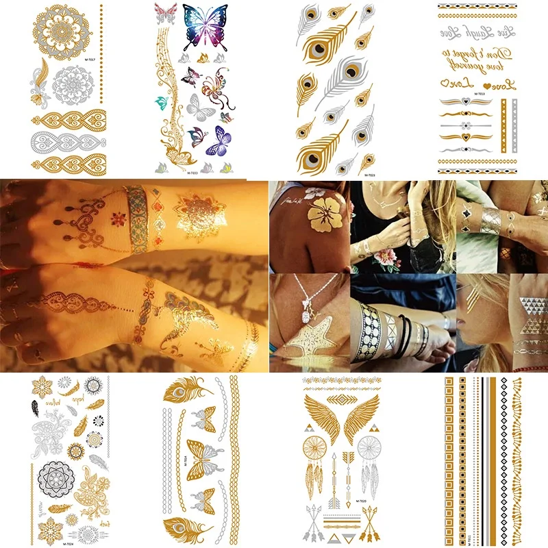 Hot Stamping Tattoo Sticker Gold Color Fake Jewelry Bracelet Necklace Waterproof Tattoo For Women Wedding Festival Makeup
Hot Stamping Tattoo Sticker Gold Color Fake Jewelry Bracelet Necklace Waterproof Tattoo For Women Wedding Festival Makeup