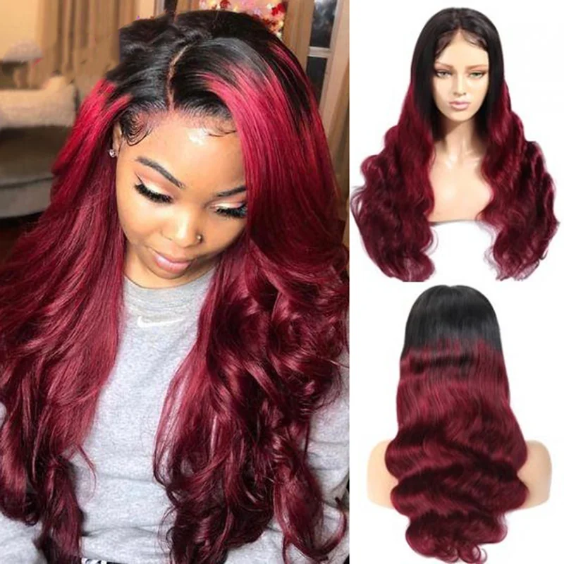 

SPARK Body Wave 1B 99J Lace Wig 13x4 HD Lace Closure Ombre Burgundy Brazilian Human Hair Wig Pre Plucked 1B Burgundy For Women