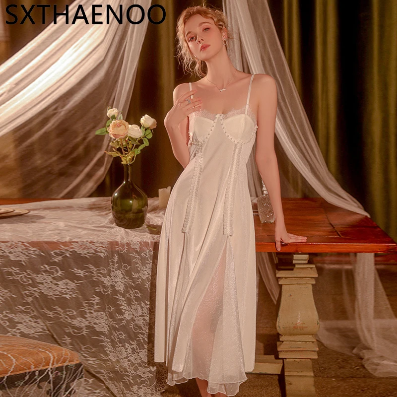 Женская ночная сорочка SXTHAENOO с длинными подтяжками, Элегантная ночная рубашка в дворцовом стиле, сексуальная сетчатая кружевная отделка, ночная рубашка, Свободная Домашняя одежда
Женская ночная сорочка SXTHAENOO с длинными подтяжками, Элегантная ночная рубашка в дворцовом стиле, сексуальная сетчатая кружевная отделка, ночная рубашка, Свободная Домашняя одежда