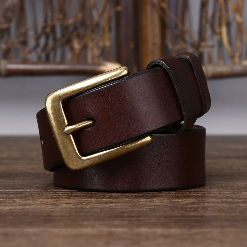 

3.3CM High Quality Natural Cowskin Genuine Leather Belt Men Casual Copper Buckle Business Male Strap For Jeans Cowboy Cintos