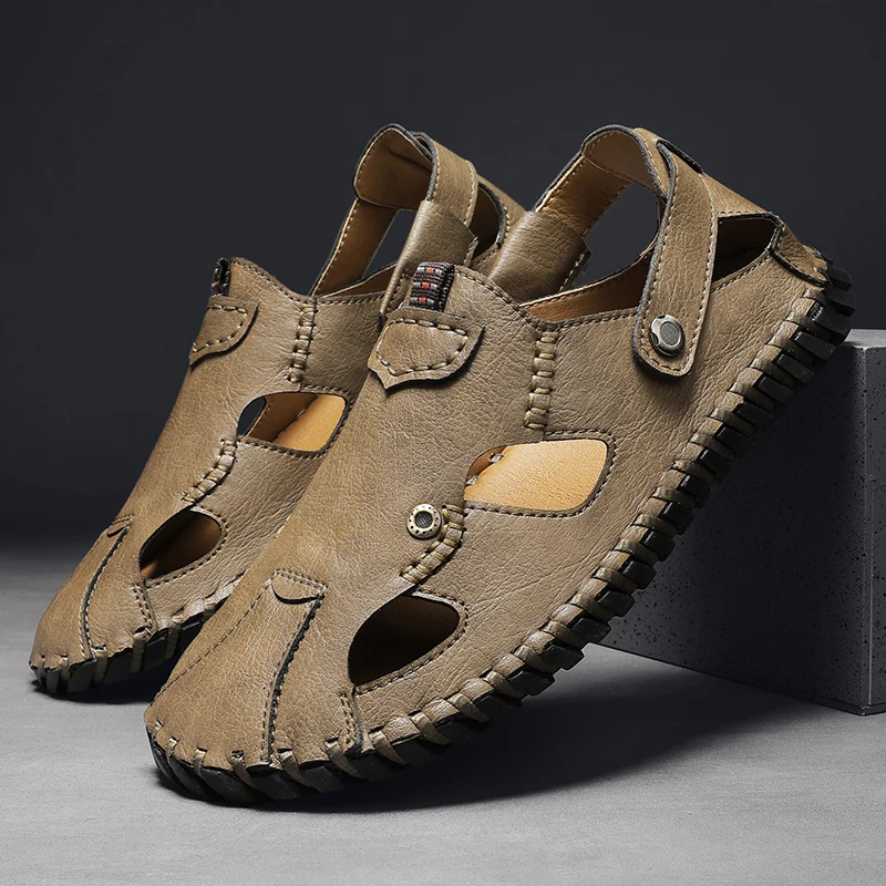 Мужские сандалии цвета хаки, уличные кожаные босоножки ручной работы, удобные пляжные и уличные тапочки, большие размеры 48, лето 
Мужские сандалии цвета хаки, уличные кожаные босоножки ручной работы, удобные пляжные и уличные тапочки, большие размеры 48, лето