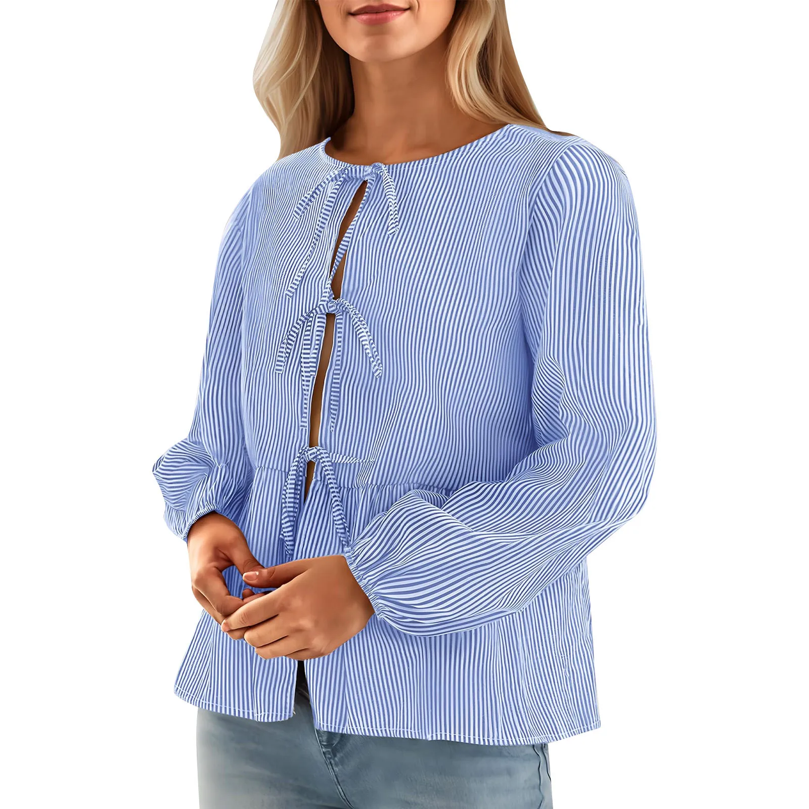 Striped Shirt Women Tops Bow Tied Pleats Lace Up Button Blouses Long Sleeve Hollow Out O-neck Blouses Summer Sweet Tops
Striped Shirt Women Tops Bow Tied Pleats Lace Up Button Blouses Long Sleeve Hollow Out O-neck Blouses Summer Sweet Tops