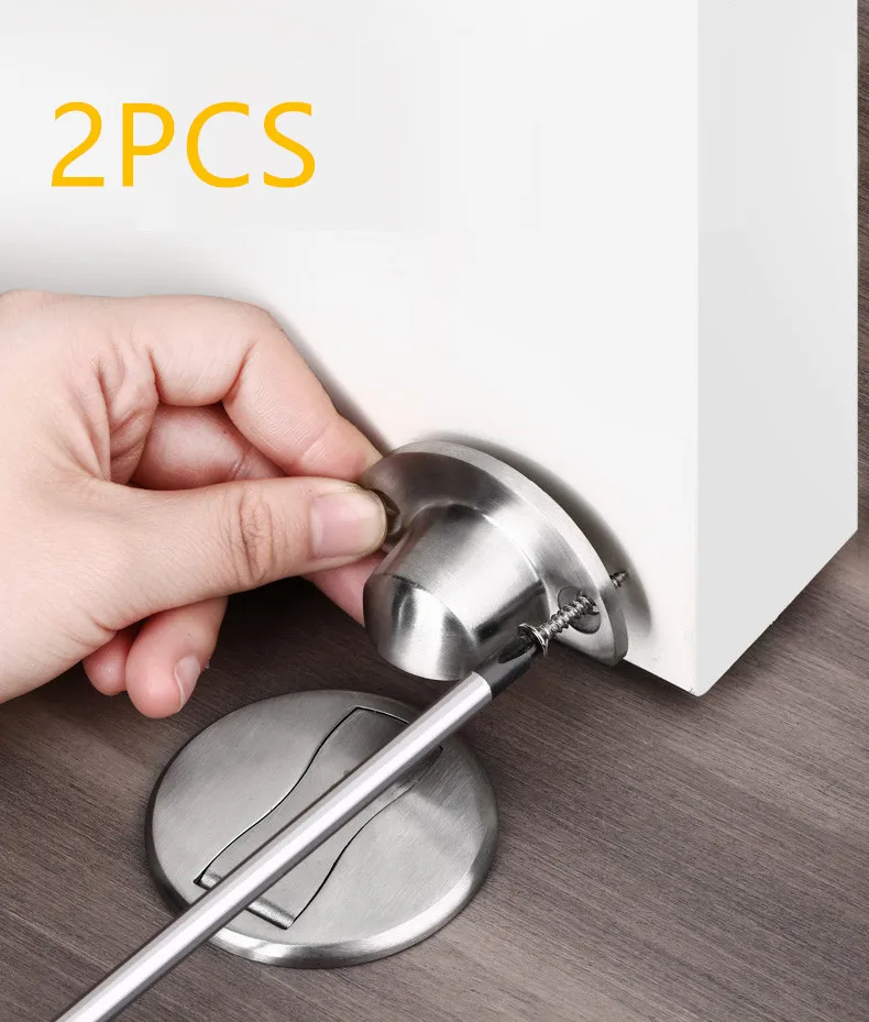 

2pcs Punch-free Anti-collision Invisible Strong Magnetic Zinc alloy Door Stopper Door Holders Catch Floor Mounted Door Stop