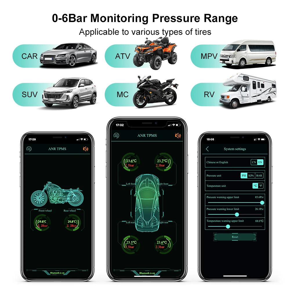 4PCS Bluetooth 5.0 Car Tire Pressure Sensors TPMS Smart Alarm Tyre Monitoring Tools Auto Accessories With 2/3/4 Sensors For lOS
4PCS Bluetooth 5.0 Car Tire Pressure Sensors TPMS Smart Alarm Tyre Monitoring Tools Auto Accessories With 2/3/4 Sensors For lOS