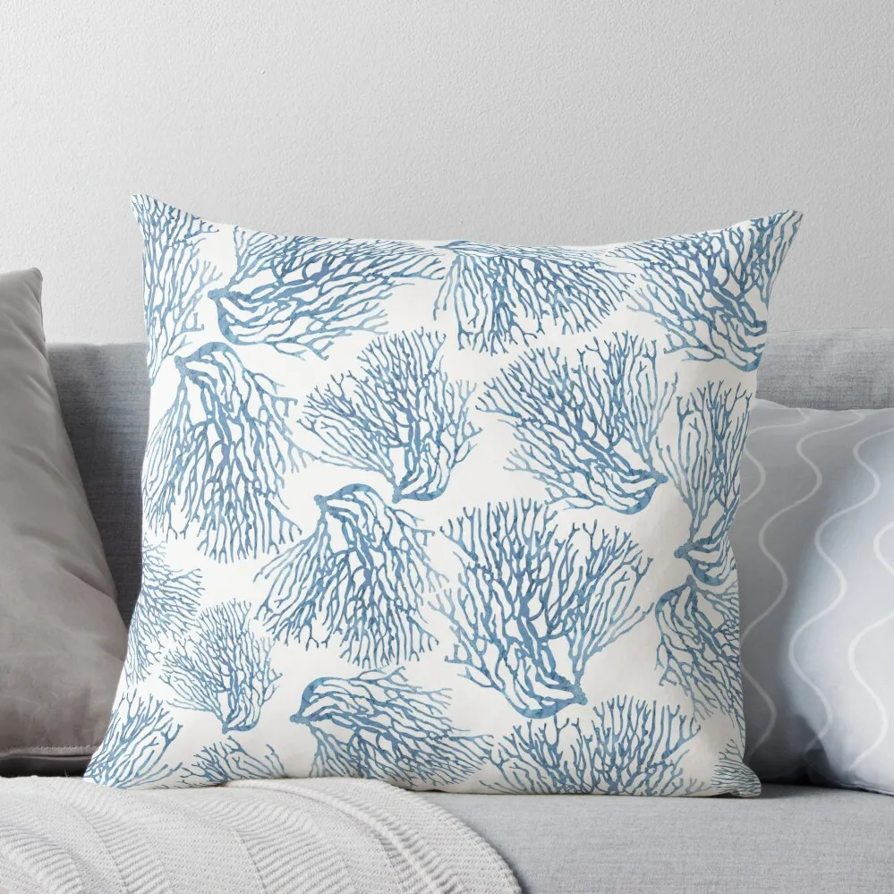 

Blue Sea Fan Coral Pattern - Coastal Theme Throw Pillow Sofa Cushions Cover christmas supplies home decor items Custom Cushion