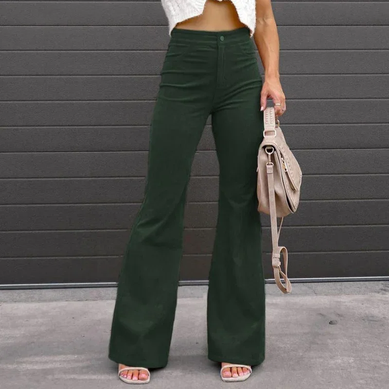 

2023 Casual Streetwear Flared Pants Autumn Winter Women Corduroy Trousers Loose Solid High-waisted Pantalon Pants Women 29547