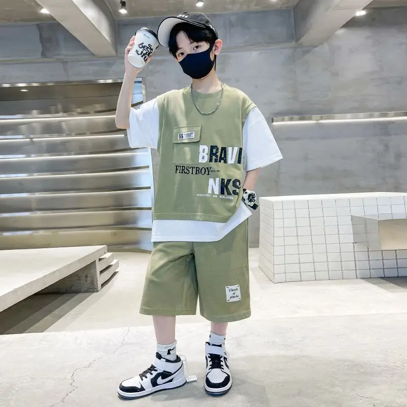 2023 Fashion Casual Boys Summer Suit Kids Short Sleeve T-shirt +shorts 2pc Sports Casual Outfits for Teenage Boy Clothing Sets
2023 Fashion Casual Boys Summer Suit Kids Short Sleeve T-shirt +shorts 2pc Sports Casual Outfits for Teenage Boy Clothing Sets