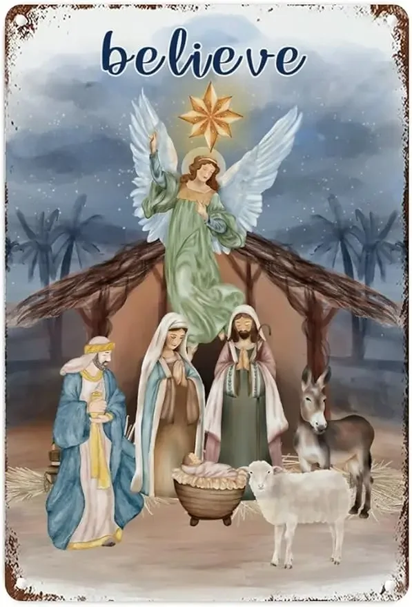 

Металлический жестяной знак в виде сцены Рождества, Христианский подарок на Рождество, французские винтажные металлические знаки в стиле ретро, рождественские и зимние металлические жестяные знаки