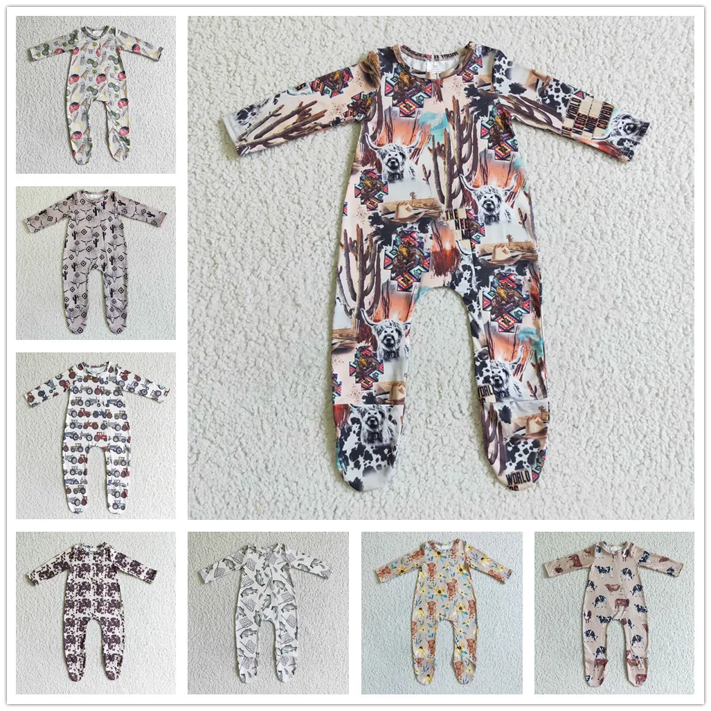 

H​ot Selling RTS Boutique Infants Cover Footed Zip Sleepers Newborn Onesie Rompers Baby Boys Bodysuits