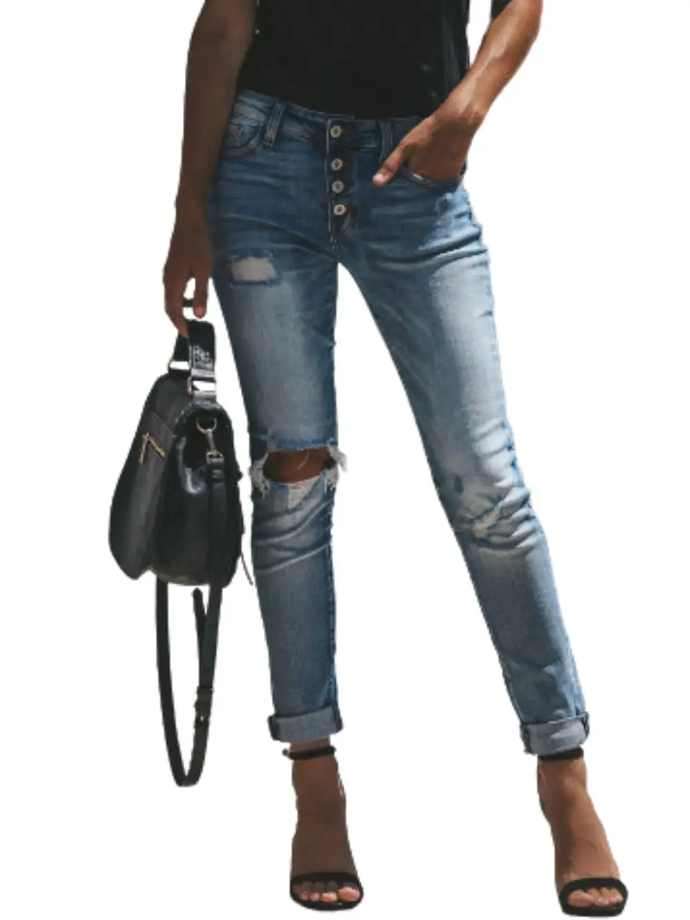 Женские укороченные джинсы, рваные потертые джинсы со средней талией и дырками, винтажные джинсовые брюки на пуговицах, летние весенние 
Женские укороченные джинсы, рваные потертые джинсы со средней талией и дырками, винтажные джинсовые брюки на пуговицах, летние весенние