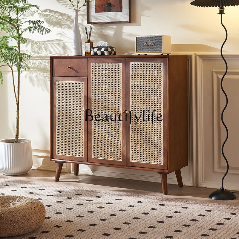 

Simple Modern Walnut Color Living Room Wall Storage Hall Retro Solid Wood Entrance Cabinet