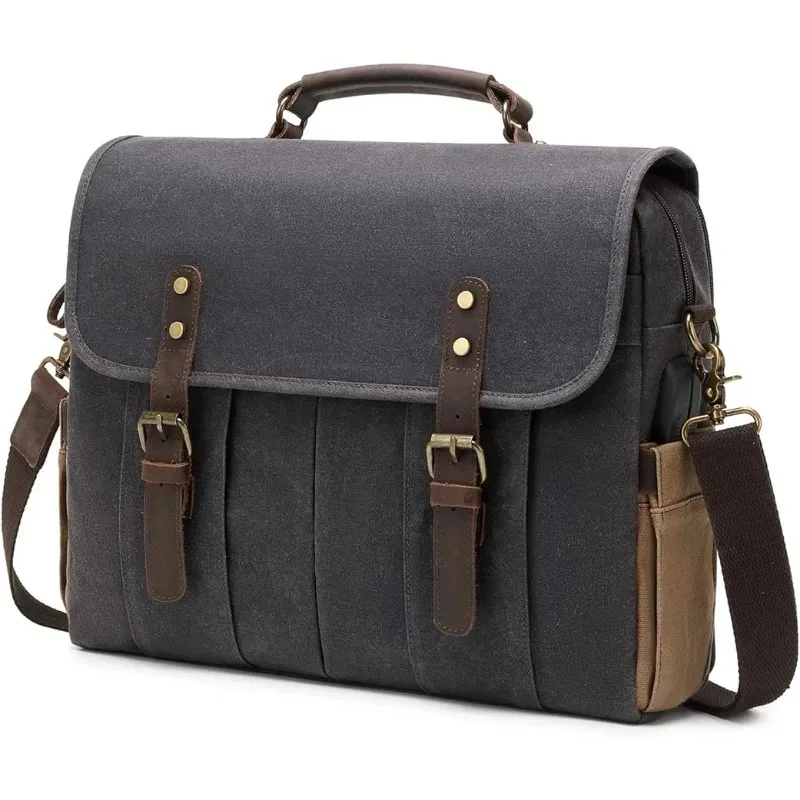 Genuine Leather Canvas Satchel Shoulder Bag Briefcase Laptop Bag with USB Charging,Headset Port,Dark Gray
Genuine Leather Canvas Satchel Shoulder Bag Briefcase Laptop Bag with USB Charging,Headset Port,Dark Gray