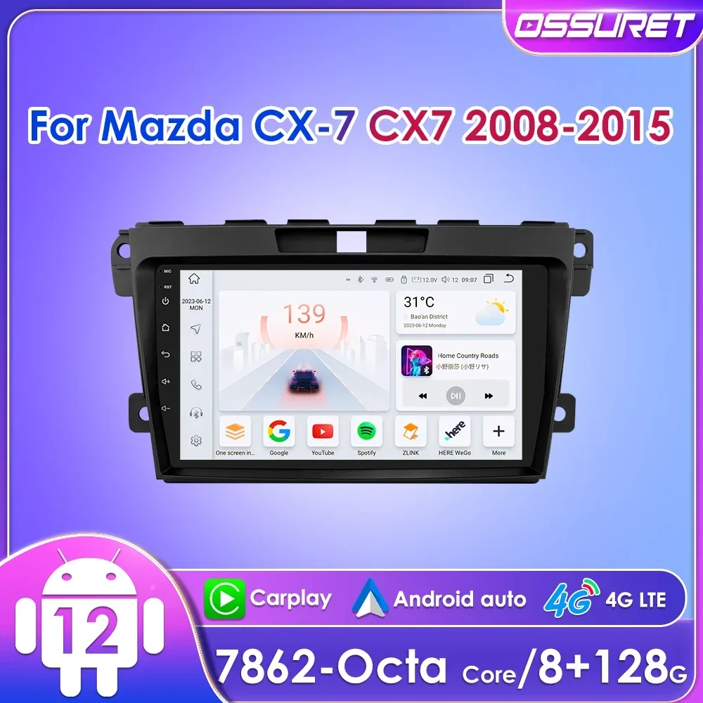 

Ossuret 9inch 2DIN Android Auto Head Unit for MAZDA CX-7 CX7 2008 - 2015 Navigation Multimedia UIS7862 4G GPS RDS DSP CarPlay BT