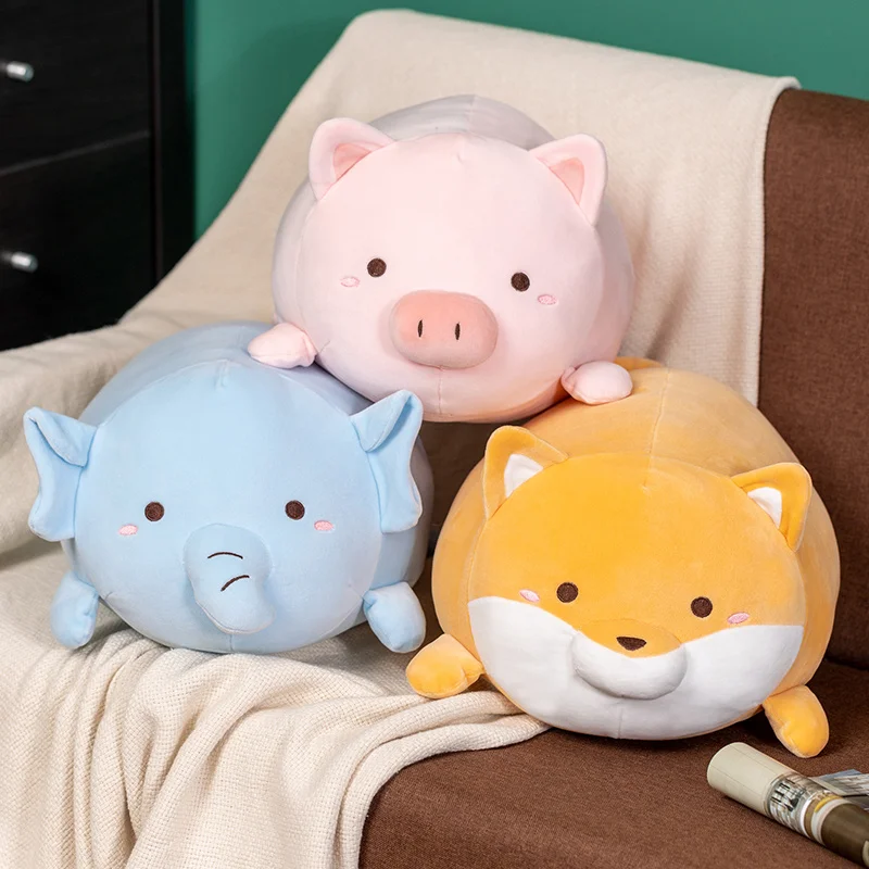 

Lovely Chubby Animal Stuffed Pillow Baby Bedtime Doll Plush Elephant Pig Corgi Toy Soft Cartoon Nap Pillows Kawaii Plushie Gift