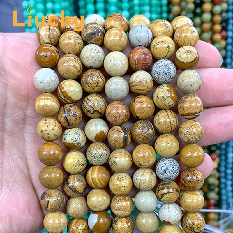 

Natural Stone 5A Yellow Picture Jaspers Round Smooth Beads For Jewelry Making DIY Bracelet Earrings 15" Wholesales 4/6/8/10/12mm