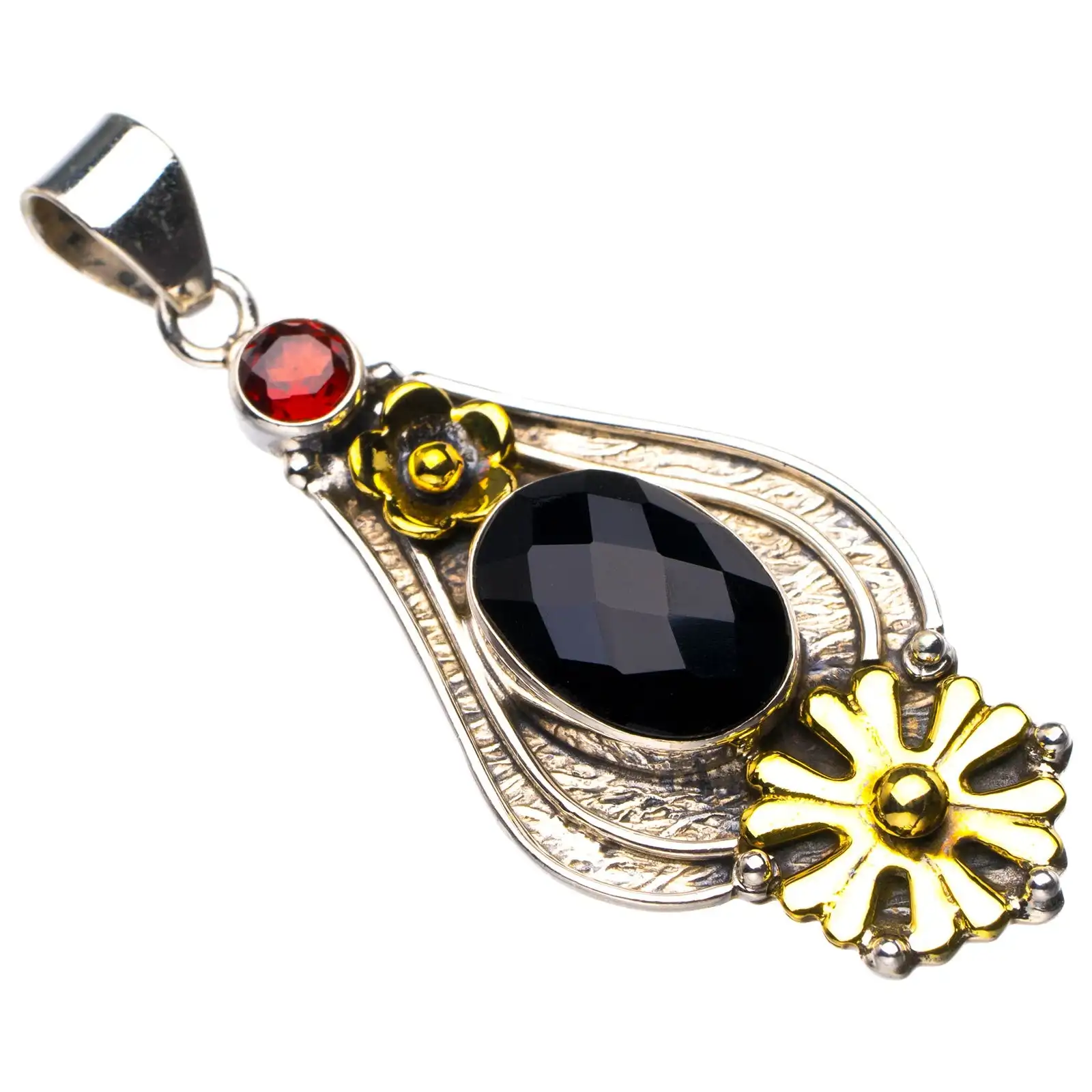 StarGems Natural Two Tones Black Onyx And Garnet Flower Handmade 925 Sterling Silver Pendant 2.25" D6321
StarGems Natural Two Tones Black Onyx And Garnet Flower Handmade 925 Sterling Silver Pendant 2.25" D6321