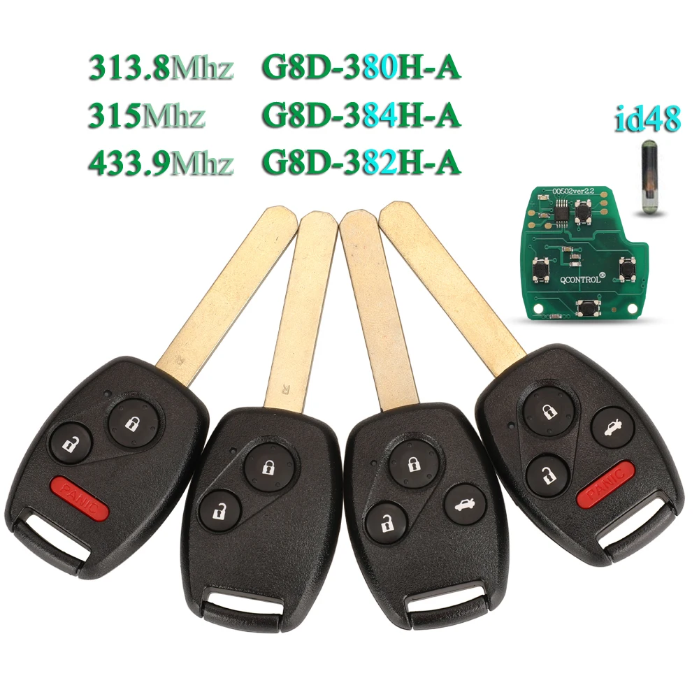 

Jingyuqin ID48 чип дистанционный Автомобильный ключ 313,8/315/433.92 МГц для Honda Accord Element CRV HRV City Odyssey Civic G8D-380H-A/382H/384H