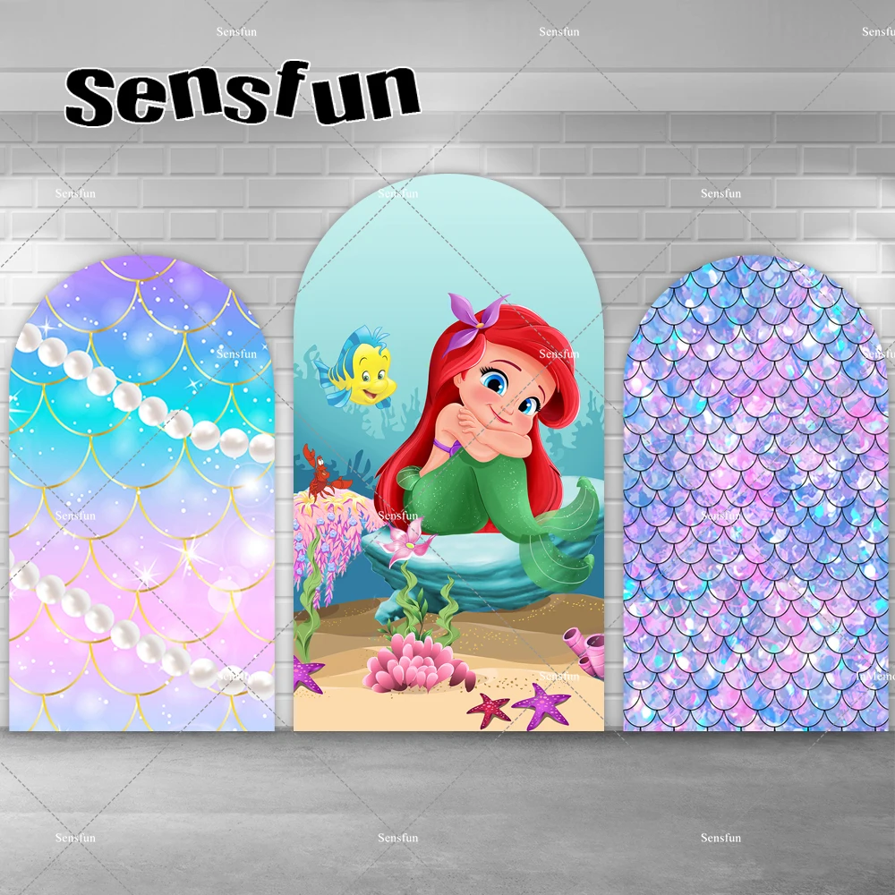 

Baby Little Mermaid Ariel Chiara Wall Arch Backdrop Cover for Princess Girls Birthday Party Background Under The Sea Banner