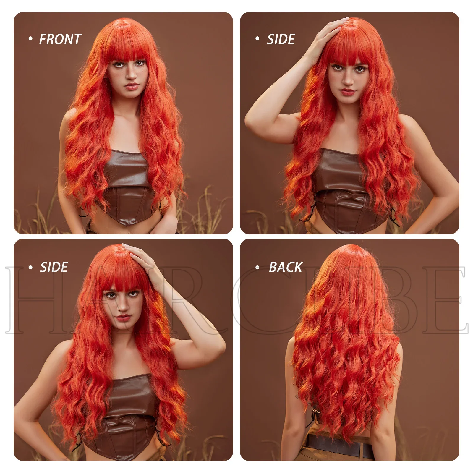 

New Long Ombre Orange Wavy Wig For Women’s Halloween Event Cosplay Costume Party Wigs