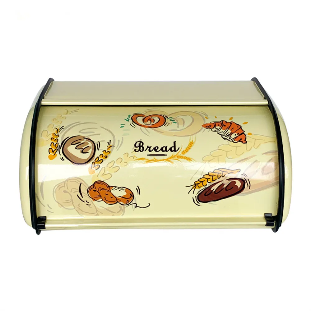 

Metal Bread Bin Box High Level Kitchen Food Storage Container for Outdoor Picnic Snack Box Convenient Flip Cover Bread Holder